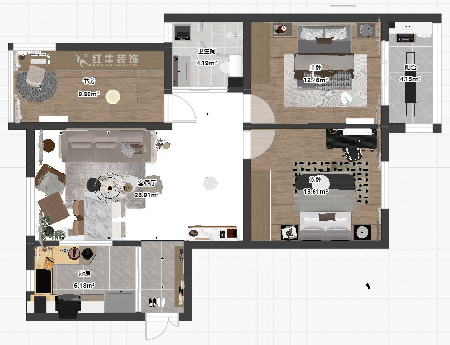 孟宪涛｜月桂园4-1005-103㎡-现代简约风格｜3室2厅1卫｜新房装修｜定制家｜全包14万｜00_03平面彩图